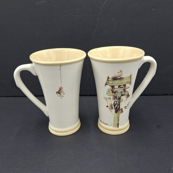Marjolein Bastin Nature's Sketchbook Mug Coffee Cup Birds & Birdhouse Set of 2 - Picture 1 of 9